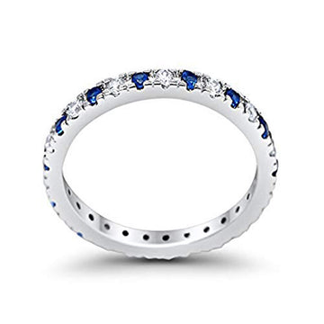 Full Eternity Wedding Band Design Simulated Blue Sapphire CZ 925 Sterling Silver